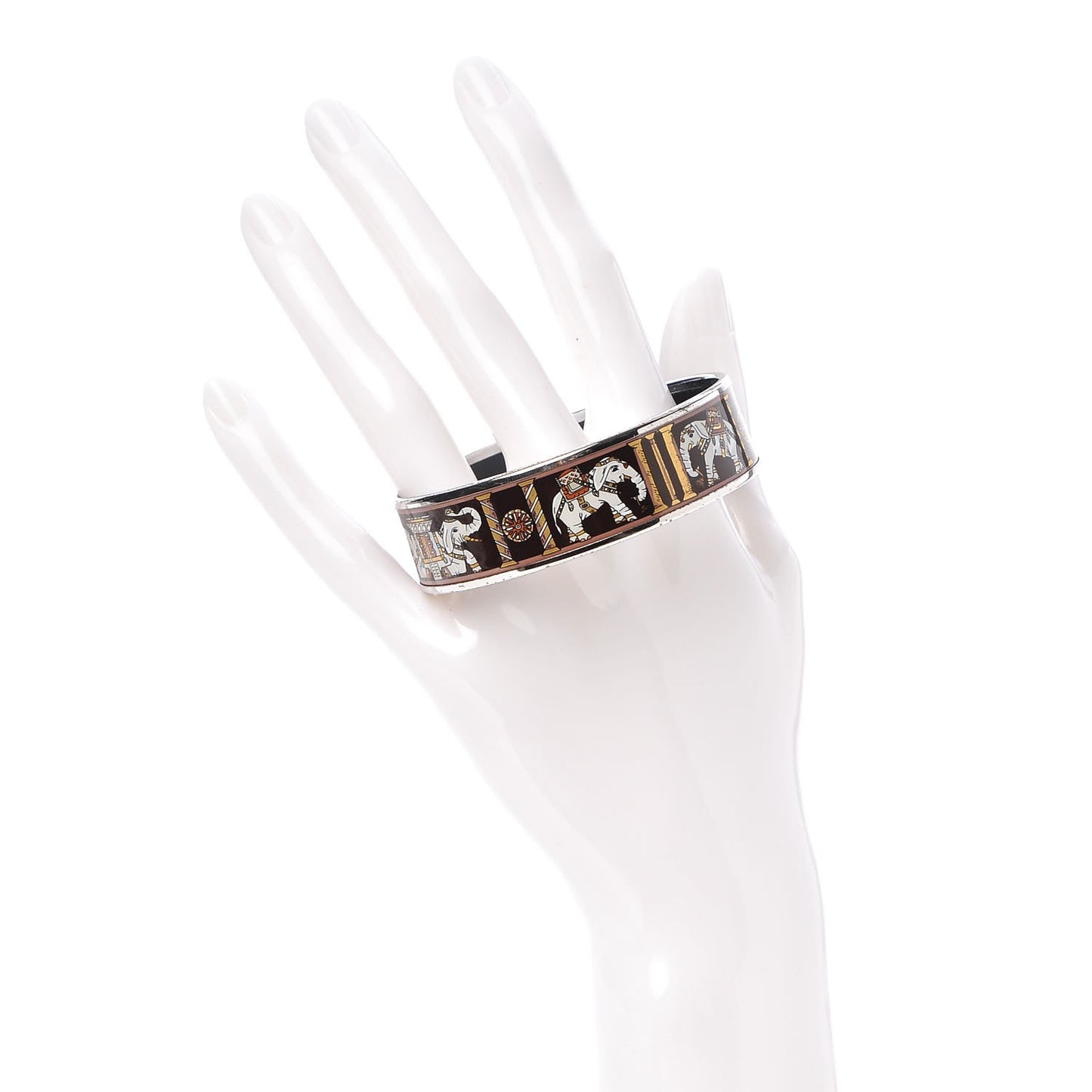 Enamel Printed Elephant Torana Wide Bracelet 65 Black