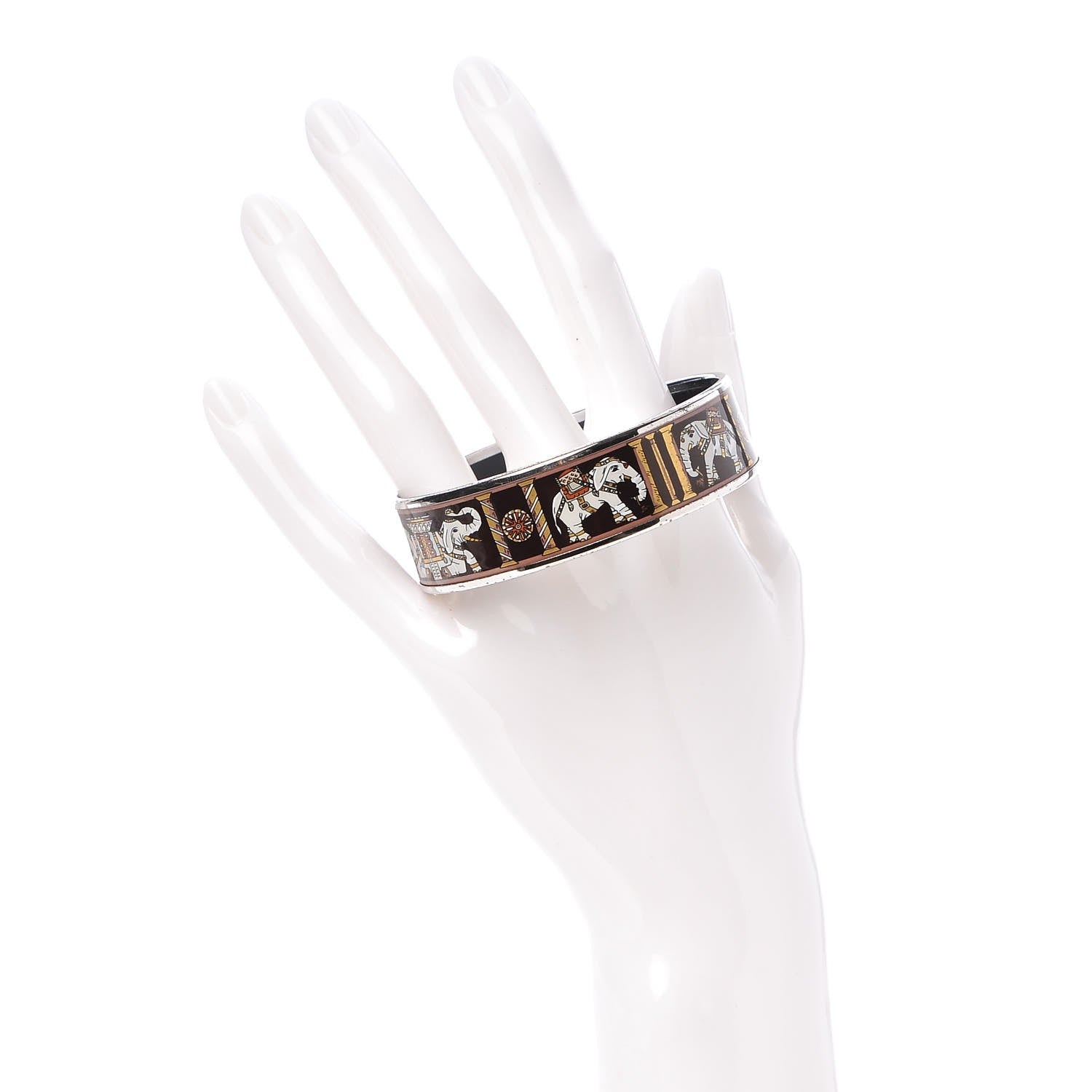 Hermes Enamel Printed Elephant Torana Wide Bracelet 65 Black 2 of 6