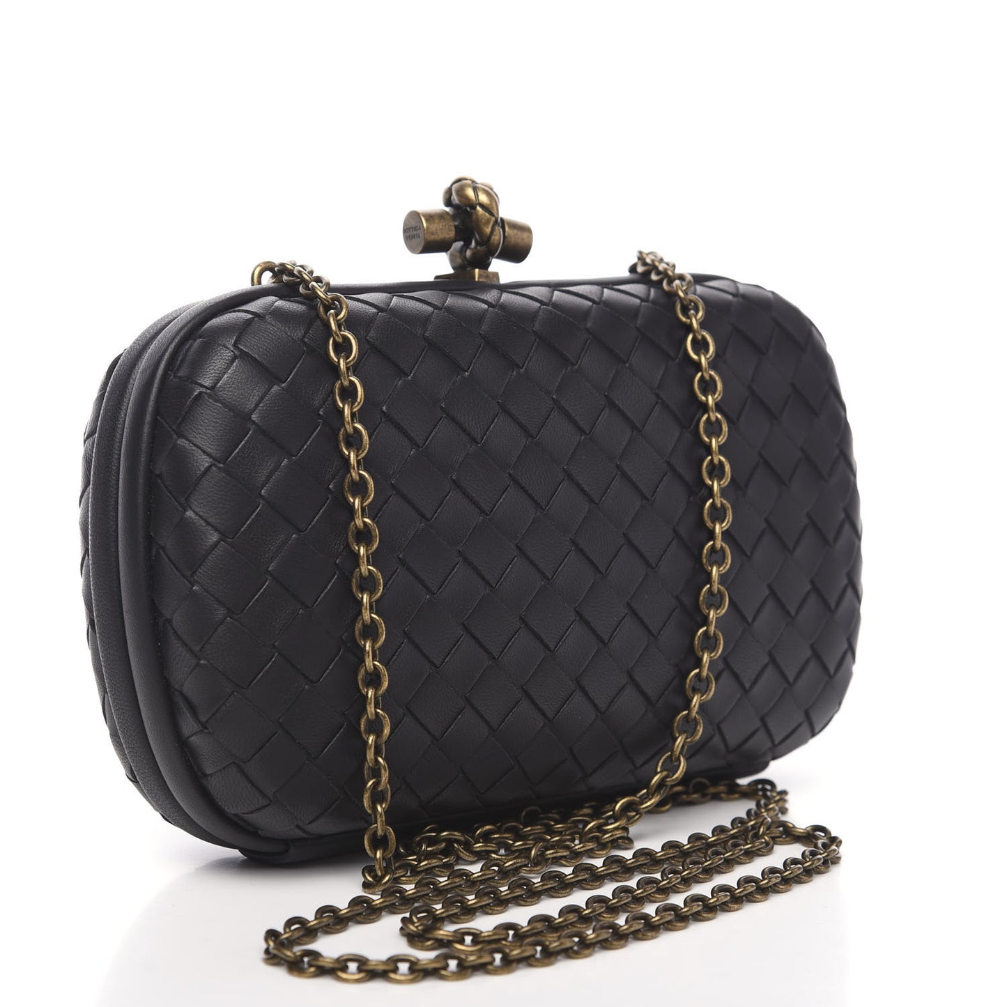 Nappa Intrecciato Chain Knot Clutch Black