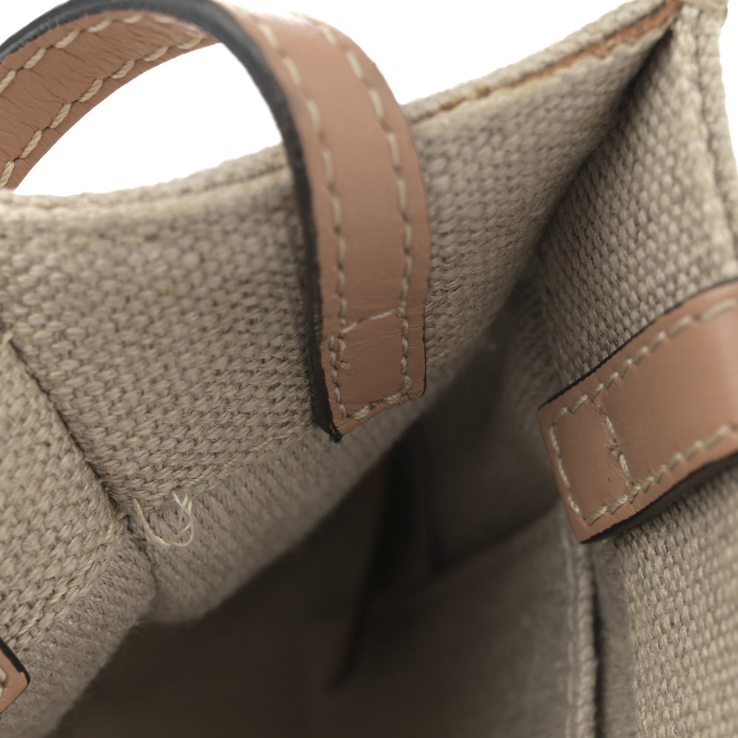 Chloe Linen Calfskin Small Woody Ribbon Tote With Strap White Light Brown 12 of 13