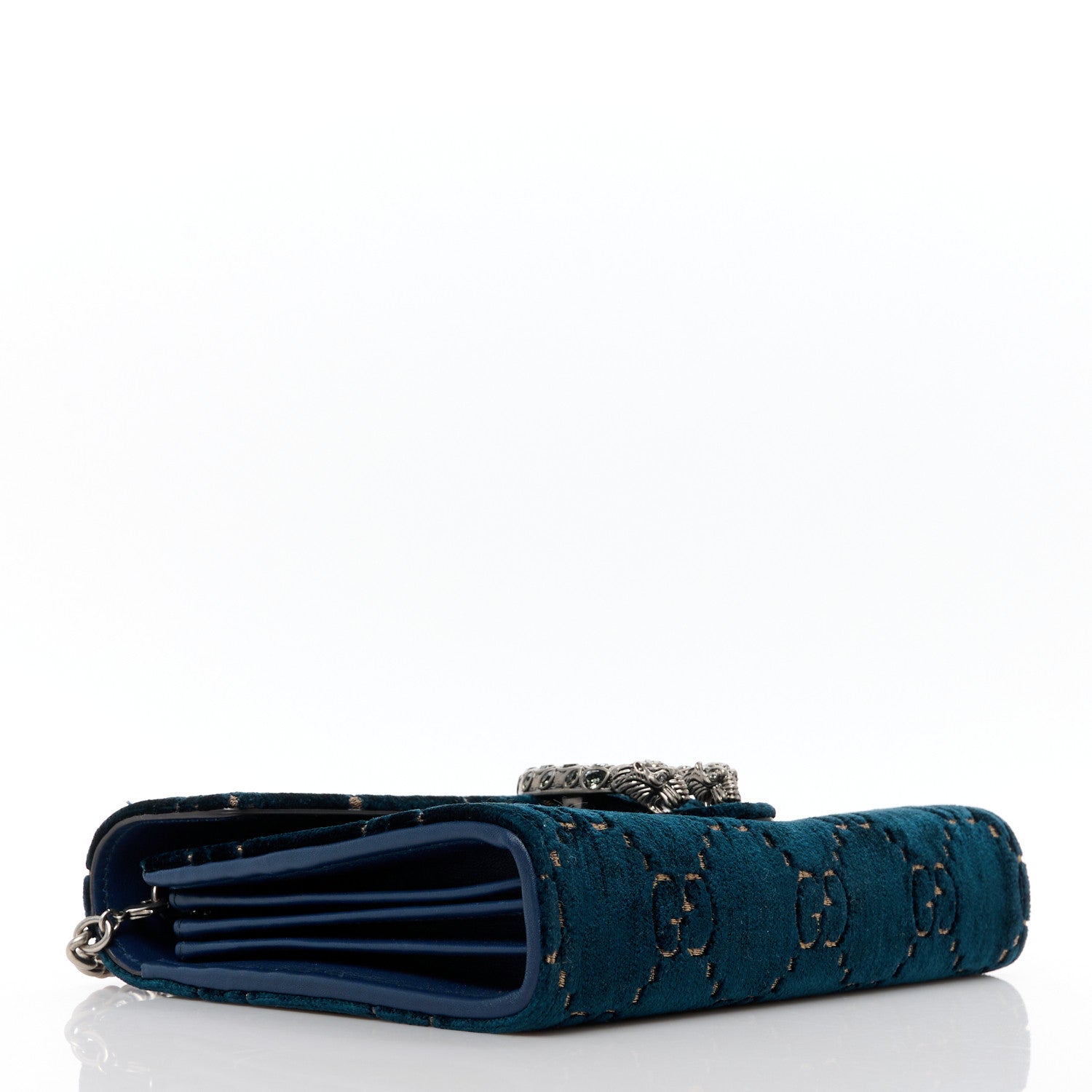 Gucci Velvet Crystal GG Monogram Mini Dionysus Chain Wallet Blue Beige Black 4 of 10