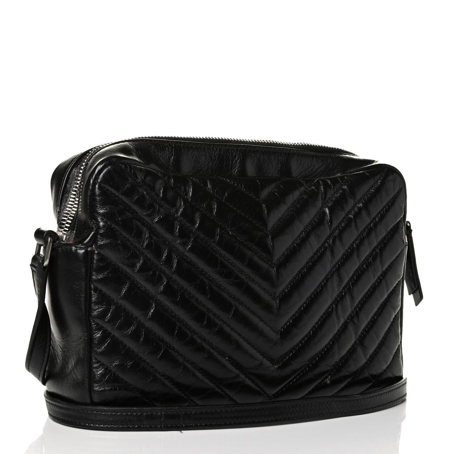 Saint Laurent Cracked Shiny Calfskin Matelasse Monogram Lou Camera Bag Black 2 of 9