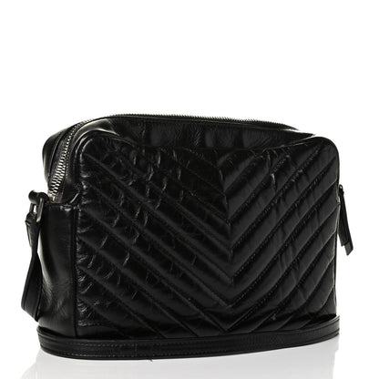 Saint Laurent Cracked Shiny Calfskin Matelasse Monogram Lou Camera Bag Black 2 of 9