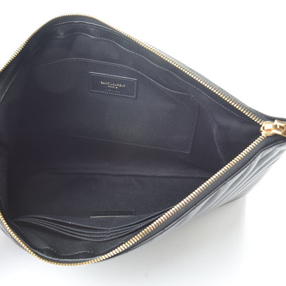 Saint Laurent Calfskin Matelasse Chevron Monogram Document Holder Black 5 of 7