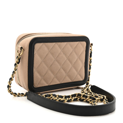 Chanel Caviar Quilted CC Filigree Vanity Clutch With Chain Beige Black 3 of 13