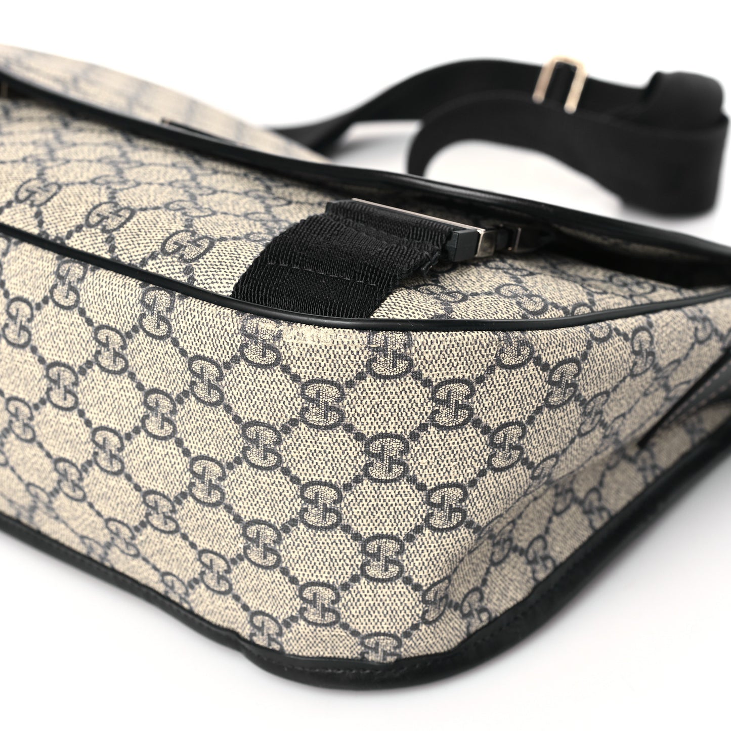 GG Plus Monogram Medium Double Buckle Flap Messenger Bag Beige Navy