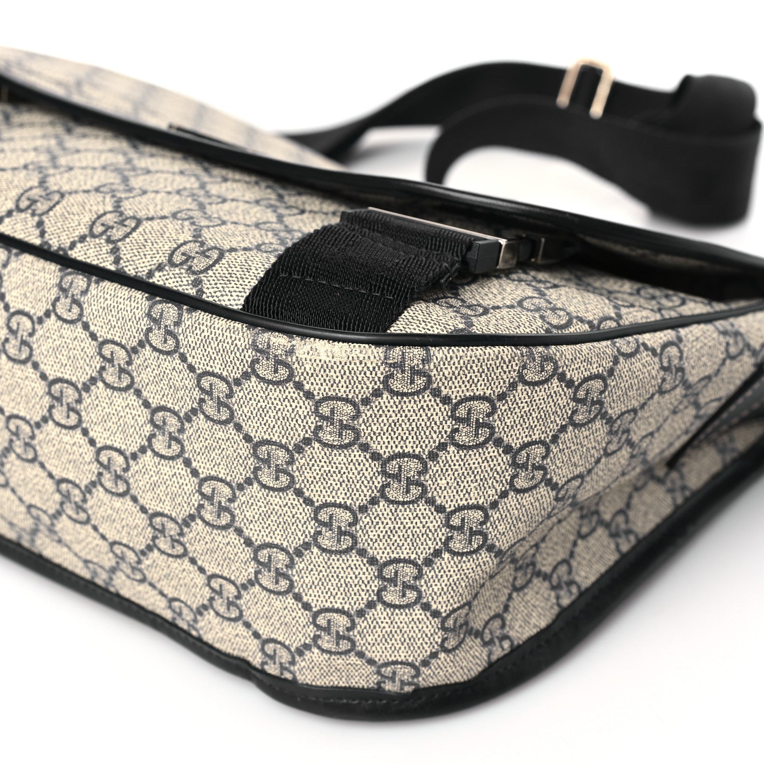 Gucci GG Plus Monogram Medium Double Buckle Flap Messenger Bag Beige Navy 9 of 10