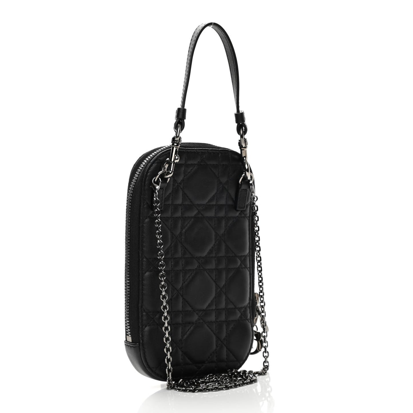 Lambskin Cannage Lady Dior Phone Holder Black