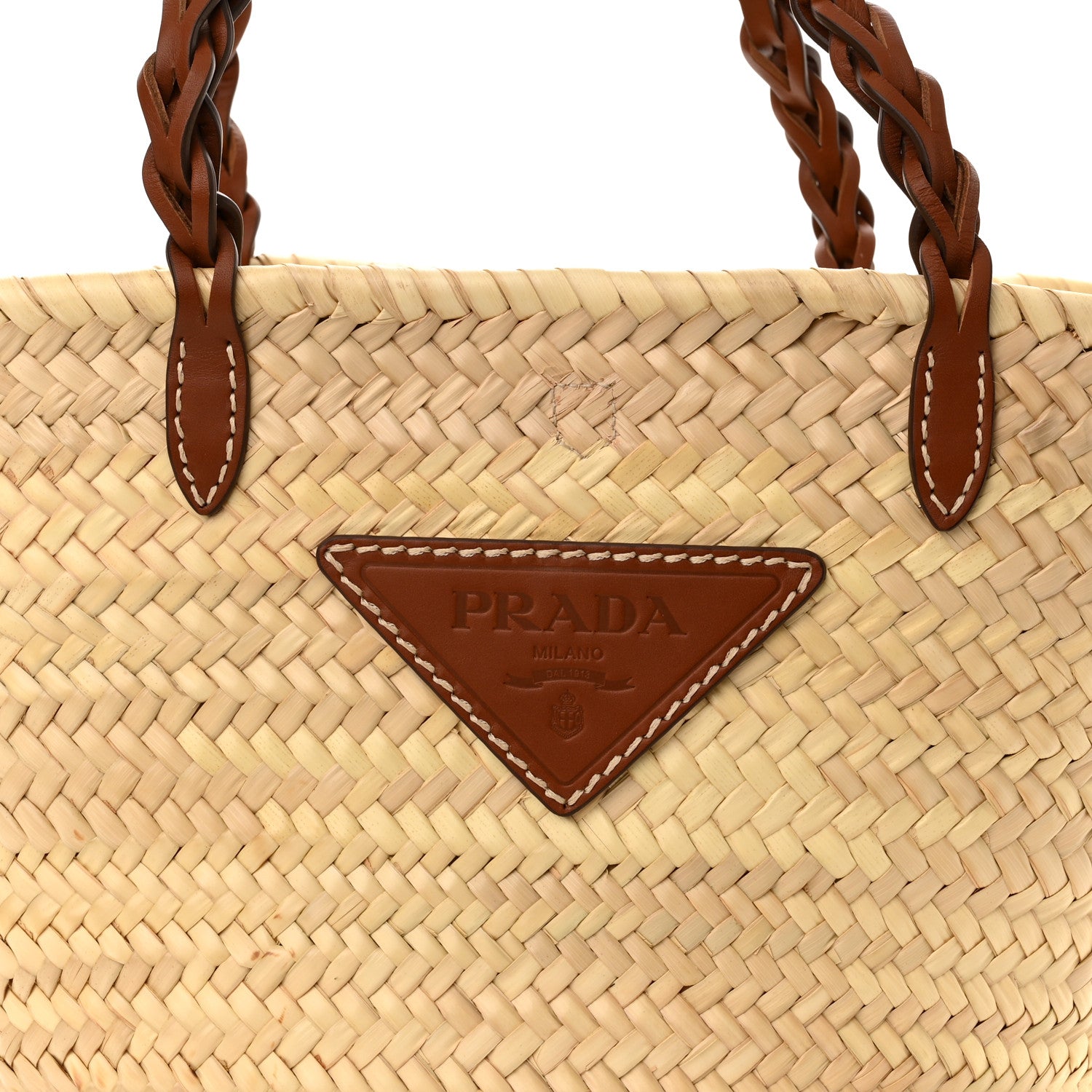 Prada Palmitto Vitello Woven Braided Large Basket Tote Bag Naturale Cognac 8 of 10
