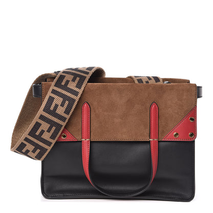 Fendi Vitello Grace Suede Small Flip Tote Black Fragola Marrone 1 of 9