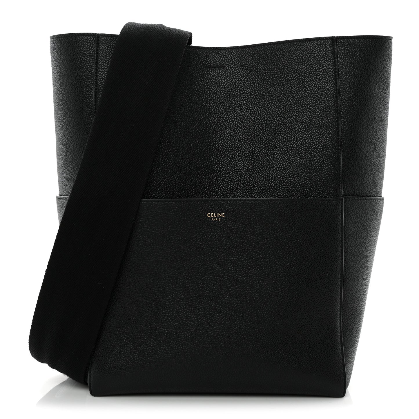 Soft Grained Calfskin Sangle Bucket Bag Black