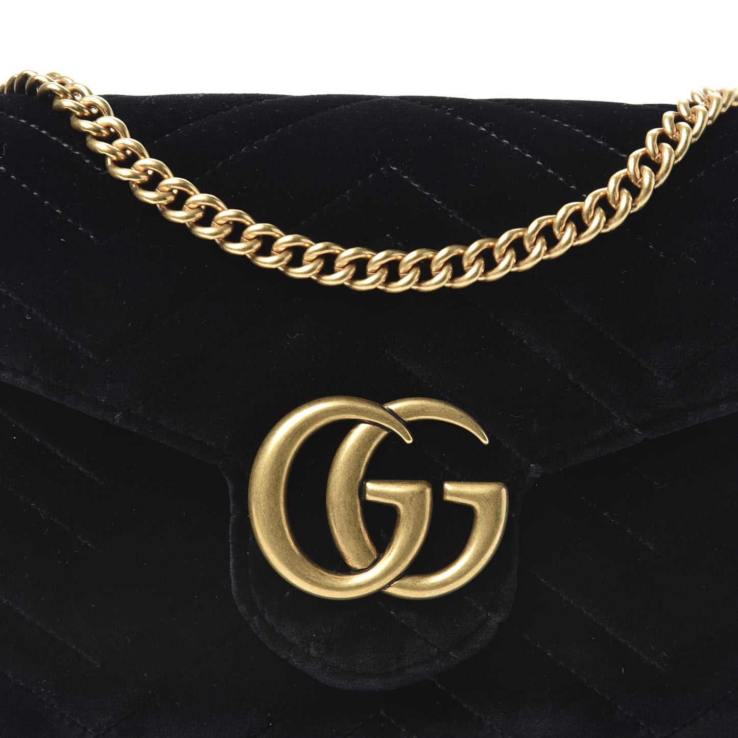Velvet Matelasse GG Marmont Chain Wallet Black