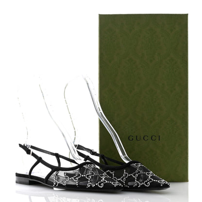 Gucci Tela Retino Kid Scamosciato Crystal GG Monogram Square Demi Ballet Flats 37 Black 8 of 8