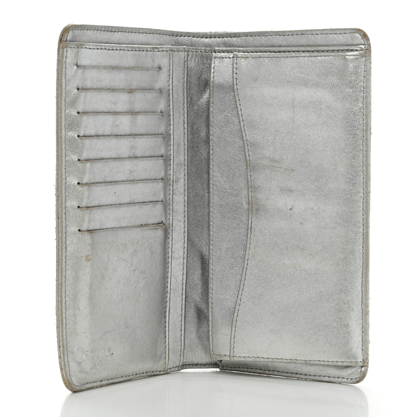 Metallic Lambskin Quilted Yen Wallet Silver