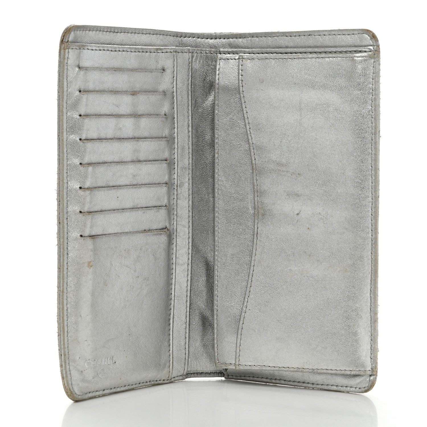 Chanel Metallic Lambskin Quilted Yen Wallet Silver 5 of 14