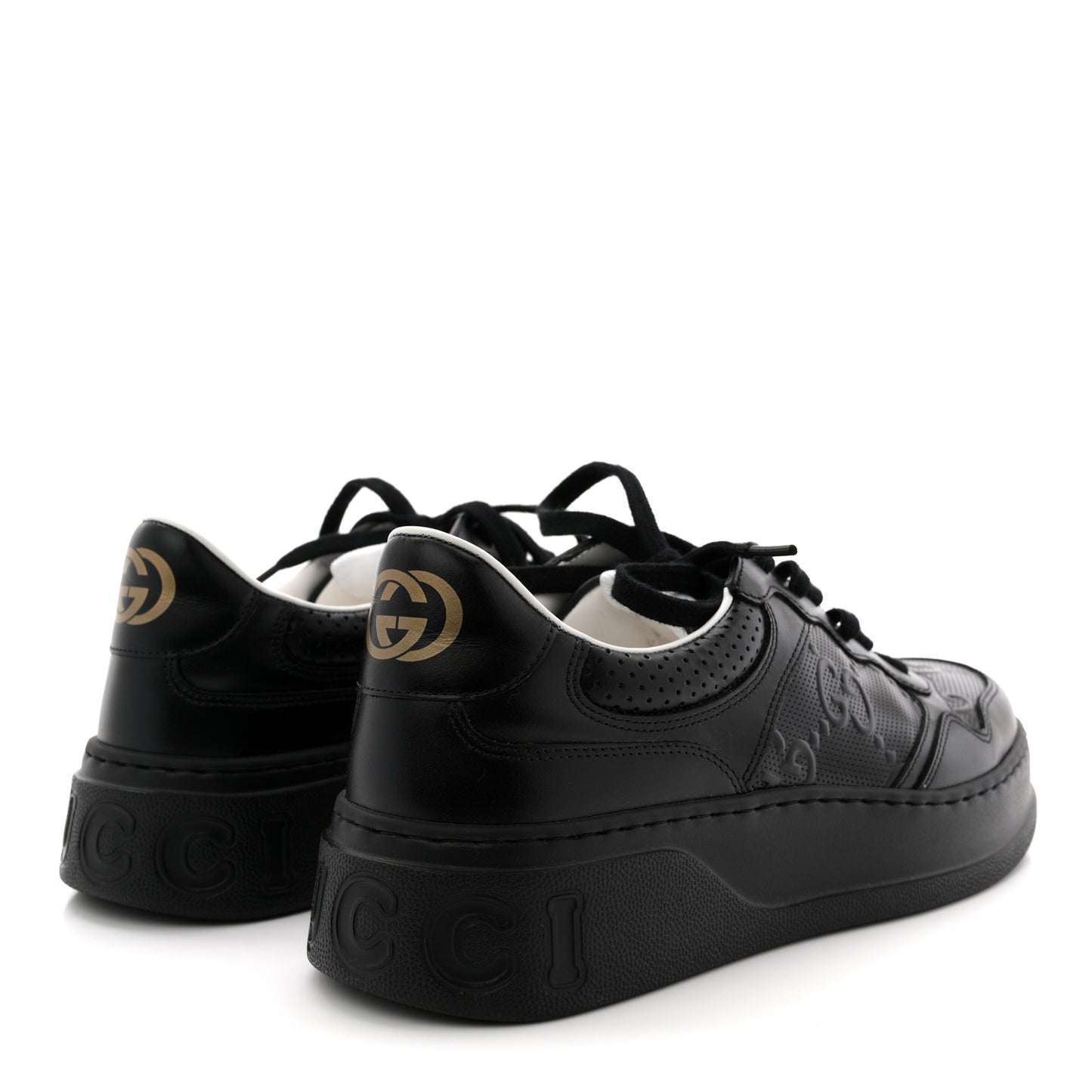 Calfskin GG Tennis Embossed Perforated Mens Interlocking G 55mm Sneakers 9 Black
