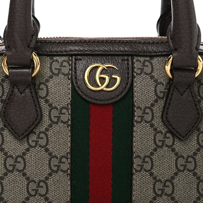 Gucci GG Supreme Monogram Textured Dollar Calfskin Web Mini Ophidia Top Handle Bag Beige Ebony New Acero 8 of 11
