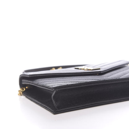 Saint Laurent Grain De Poudre Matelasse Chevron Monogram Envelope Chain Wallet Black 9 of 11