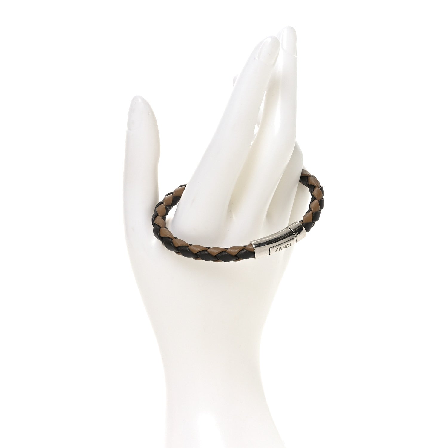 Fendi Calfskin Braided F Bracelet M Beige Brown 2 of 4