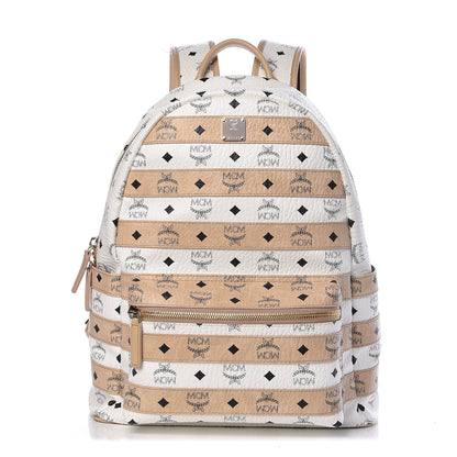 MCM Metallic Visetos Striped Medium Stark Backpack White Beige 1 of 16