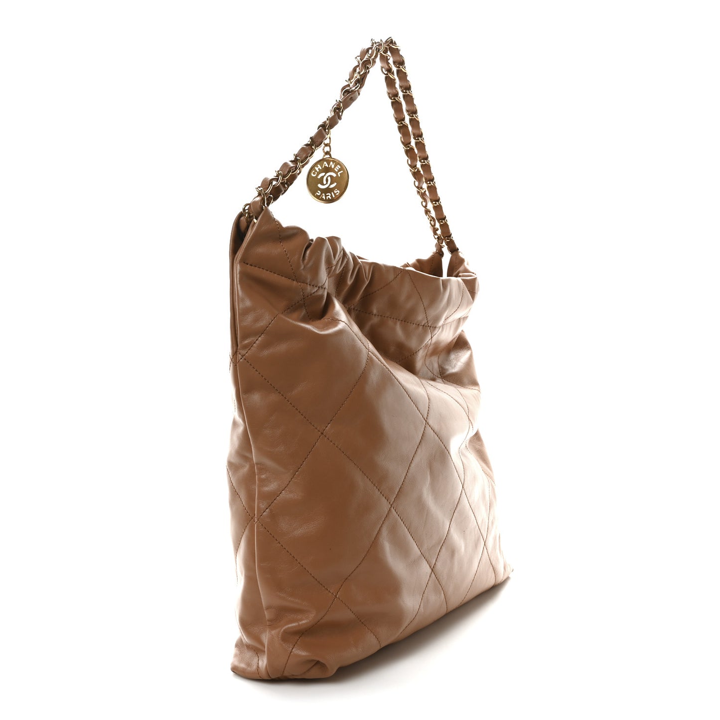 Shiny Calfskin Quilted Chanel 22 Brown
