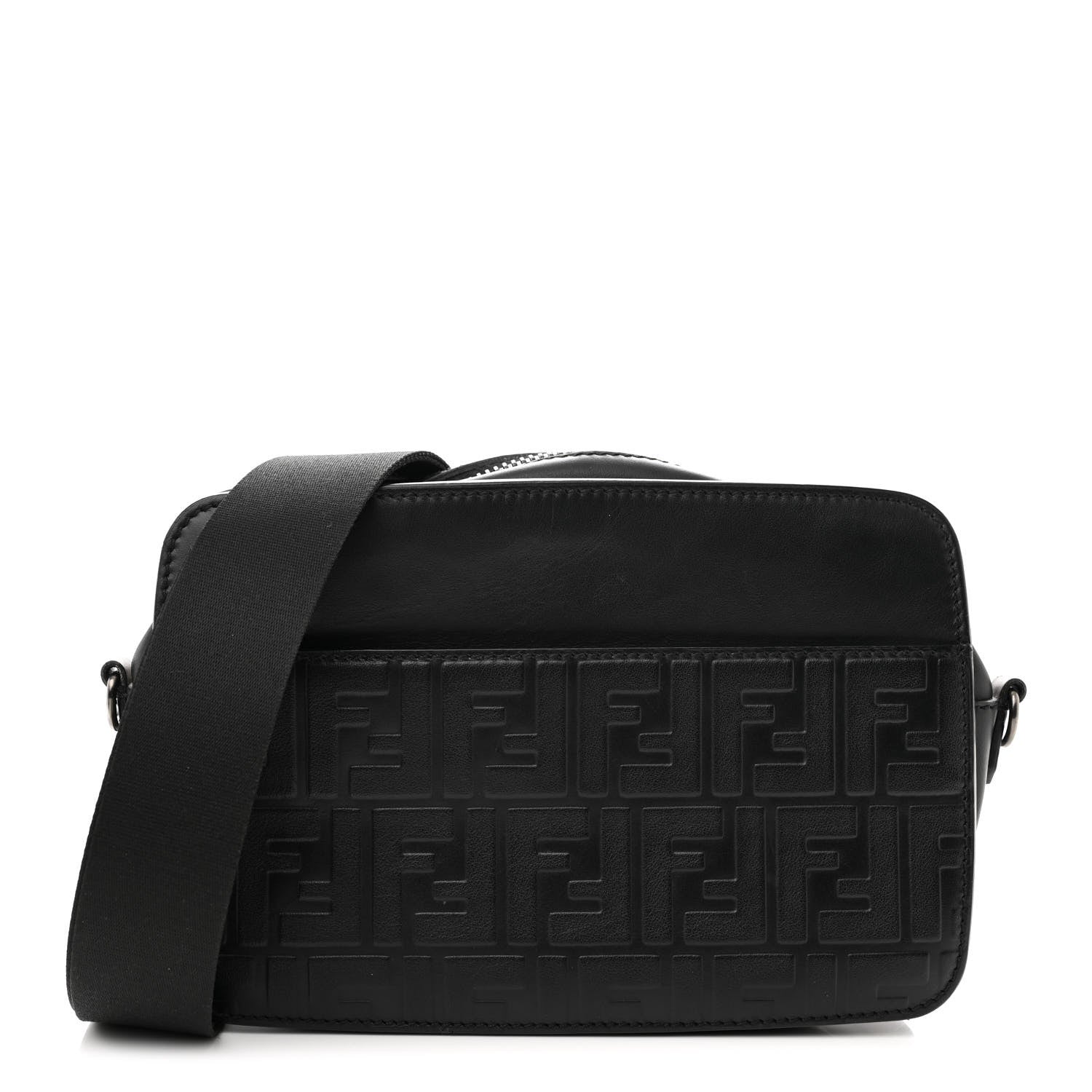 Fendi Vitello Century Grace FF Embossed Shoulder Clutch Black 1 of 12