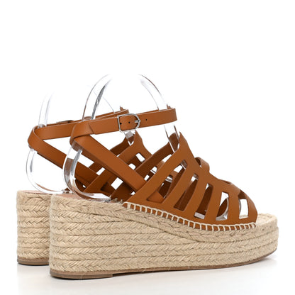 Hermes Calfskin Catalya Espadrille Wedge Sandals 38 Beige Dore 4 of 9