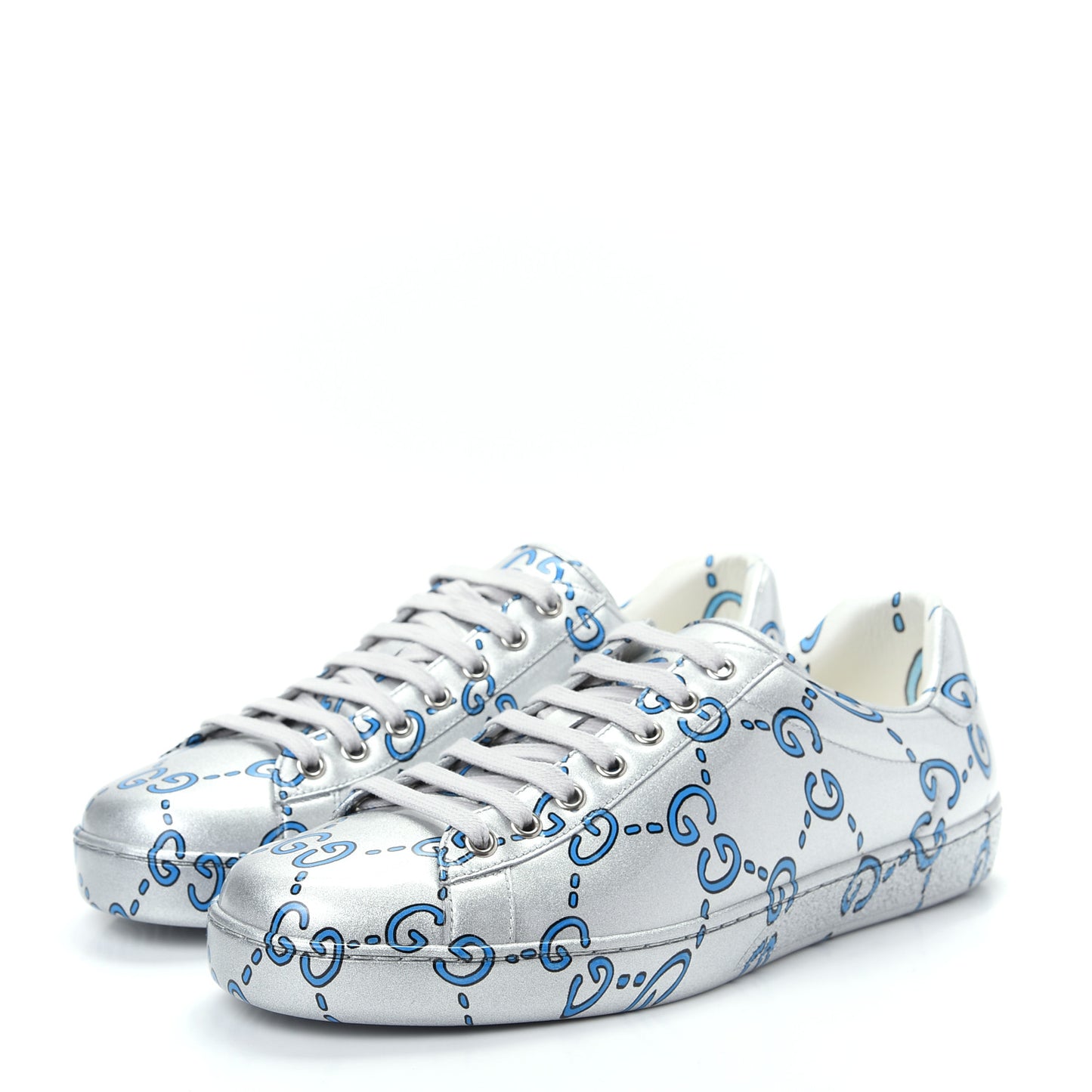 Miro Rubber Wax GucciGhost Print Mens New Ace Sneakers 8 Silver