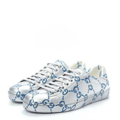 Gucci Miro Rubber Wax GucciGhost Print Mens New Ace Sneakers 8 Silver 3 of 10