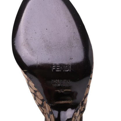 Fendi Fabric FF Wedge Mules 36 Black Brown 7 of 14