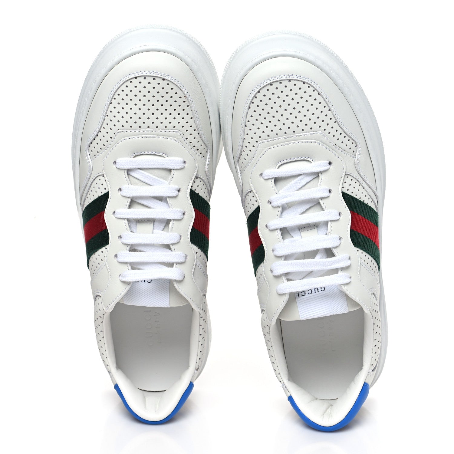 Gucci Calfskin Web Perforated Womens Platform 55mm Sneakers 41 White Bright Splash 2 of 10