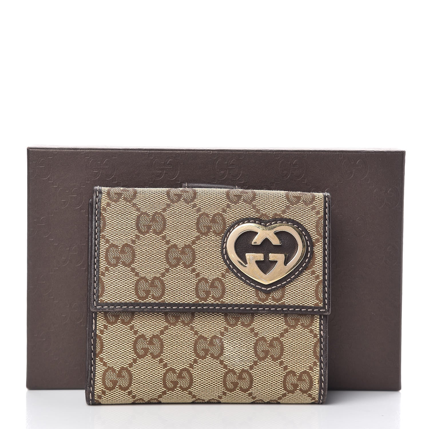 Gucci Monogram Lovely Heart French Flap Wallet Dark Brown 8 of 8