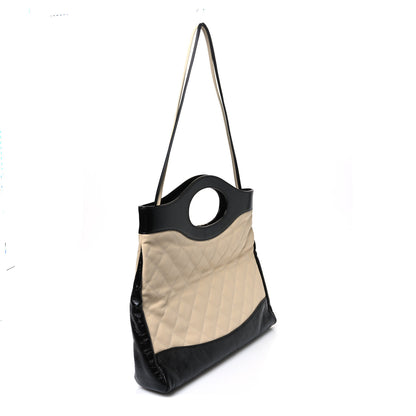 Chanel Aged Calfskin Quilted Large 31 Shopping Bag Beige Black 3 of 10
