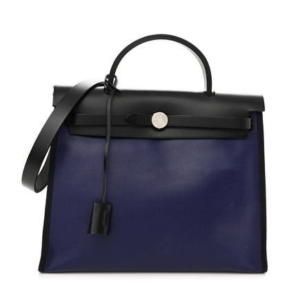 Hermes Toile H Berline Vache Hunter Herbag Zip PM 31 Bleu Encre Black 3 of 16