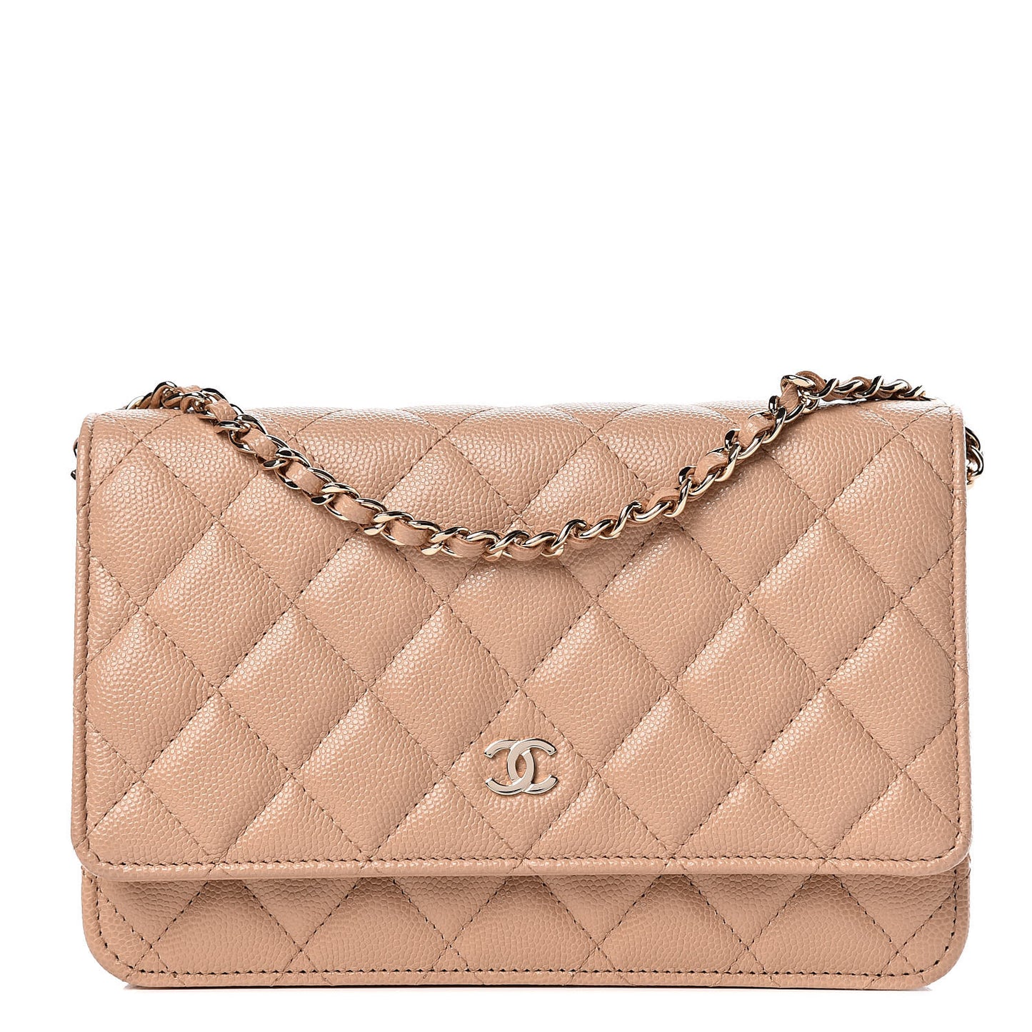 Caviar Quilted Wallet On Chain WOC Beige