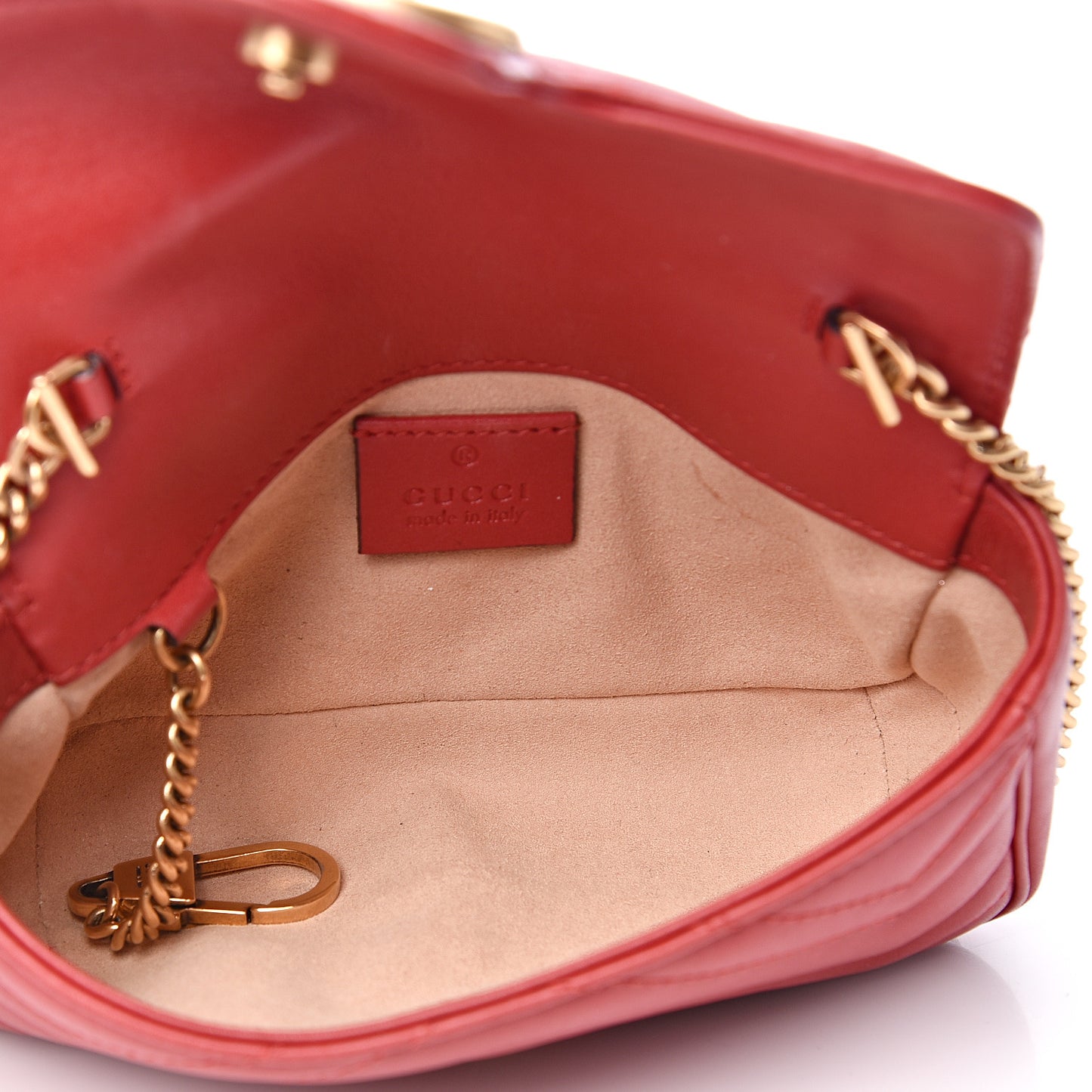 Calfskin Matelasse Super Mini GG Marmont Shoulder Bag Hibiscus Red