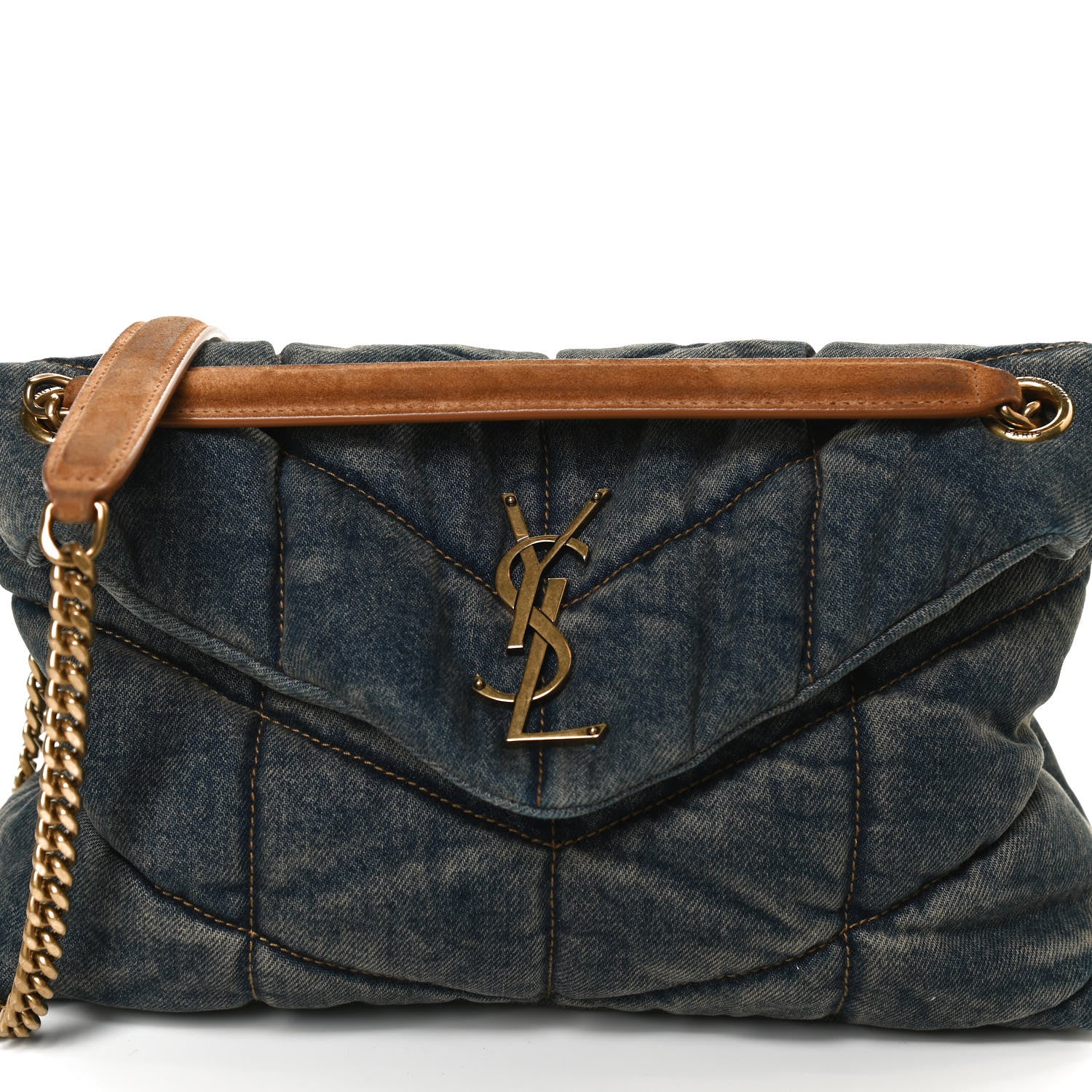 Saint Laurent Denim Quilted Small Loulou Puffer Monogram Chain Satchel Blue Cinnamon 8 of 10