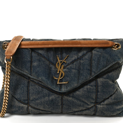 Saint Laurent Denim Quilted Small Loulou Puffer Monogram Chain Satchel Blue Cinnamon 8 of 10