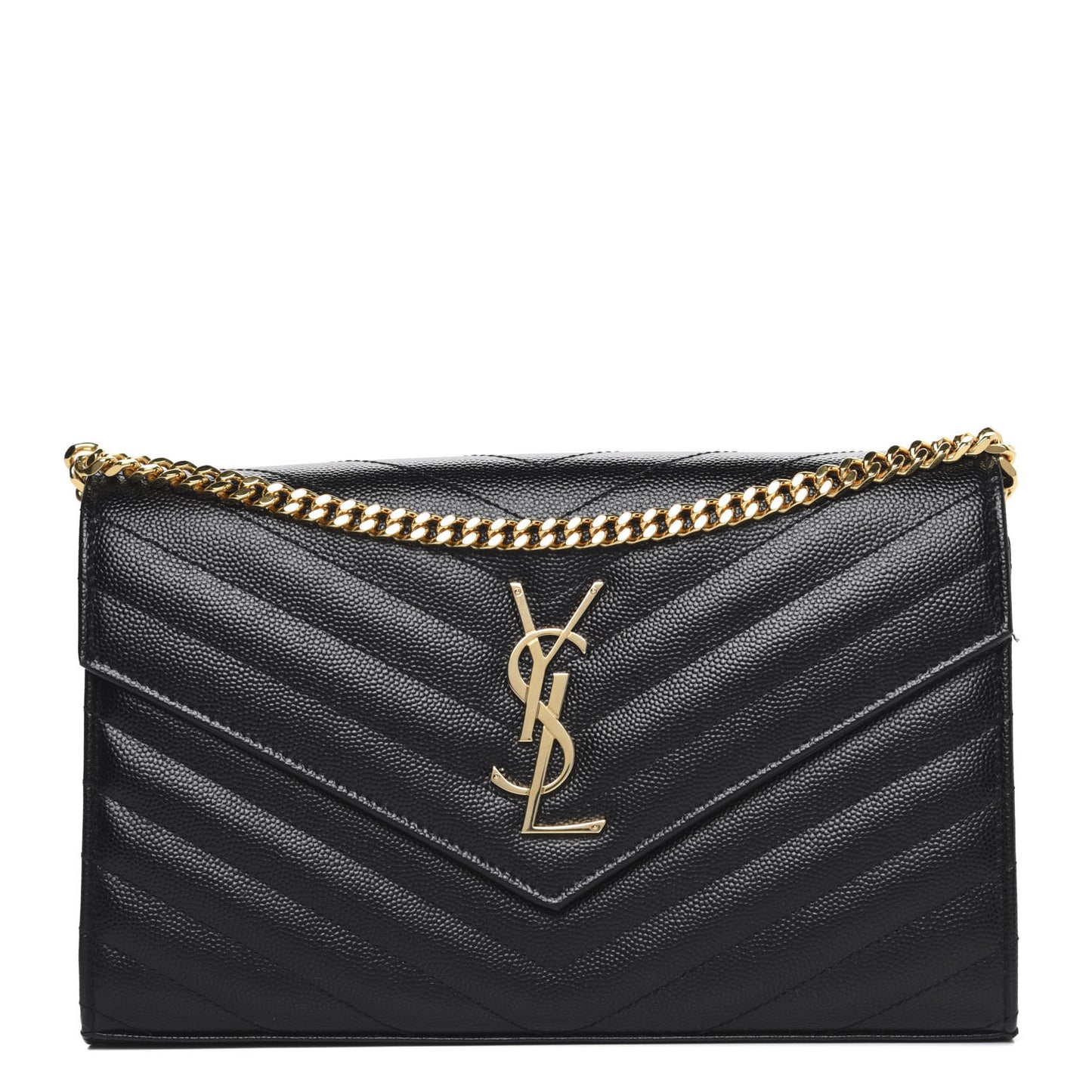 Grain De Poudre Matelasse Chevron Monogram Chain Wallet Black