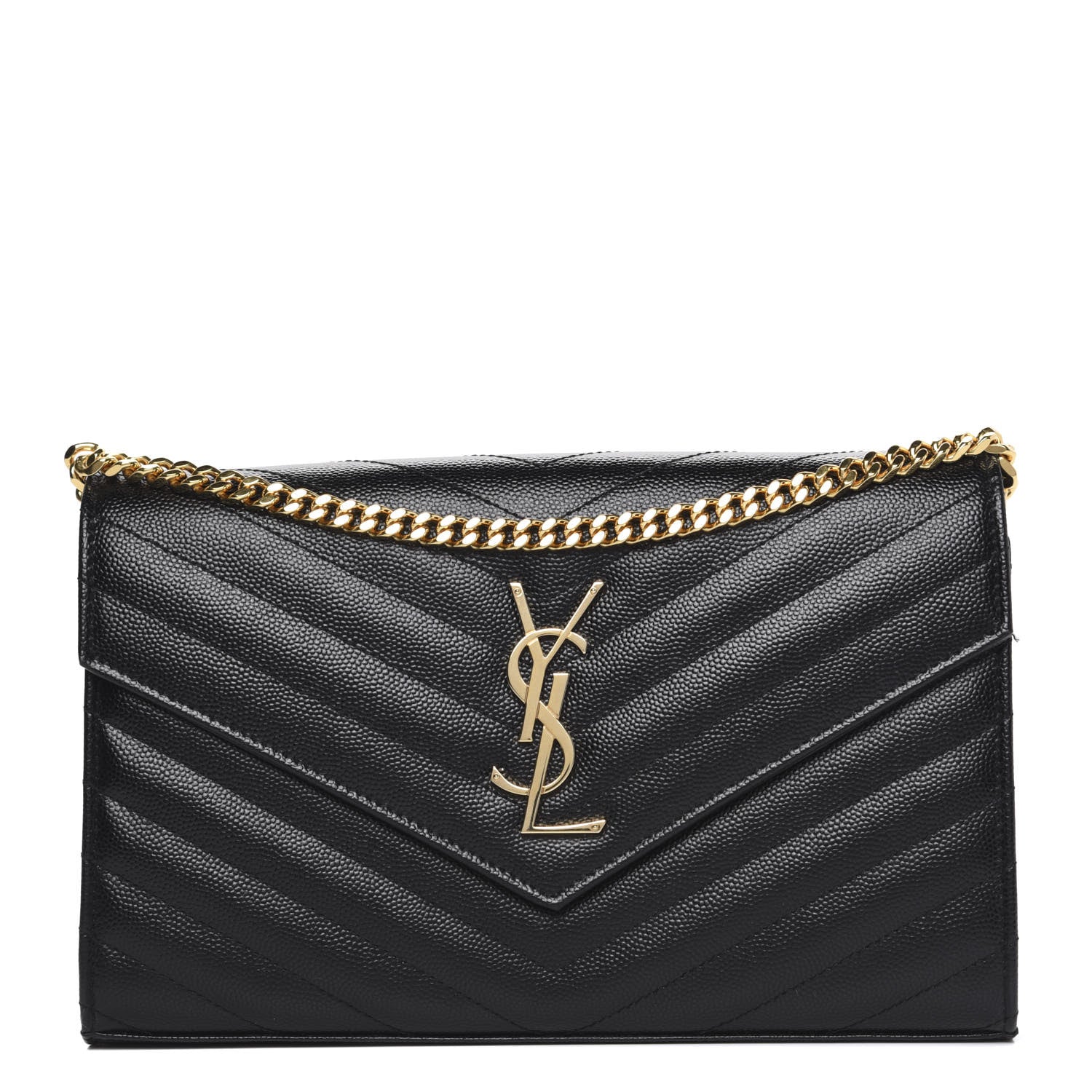 Saint Laurent Grain De Poudre Matelasse Chevron Monogram Chain Wallet Black 1 of 9