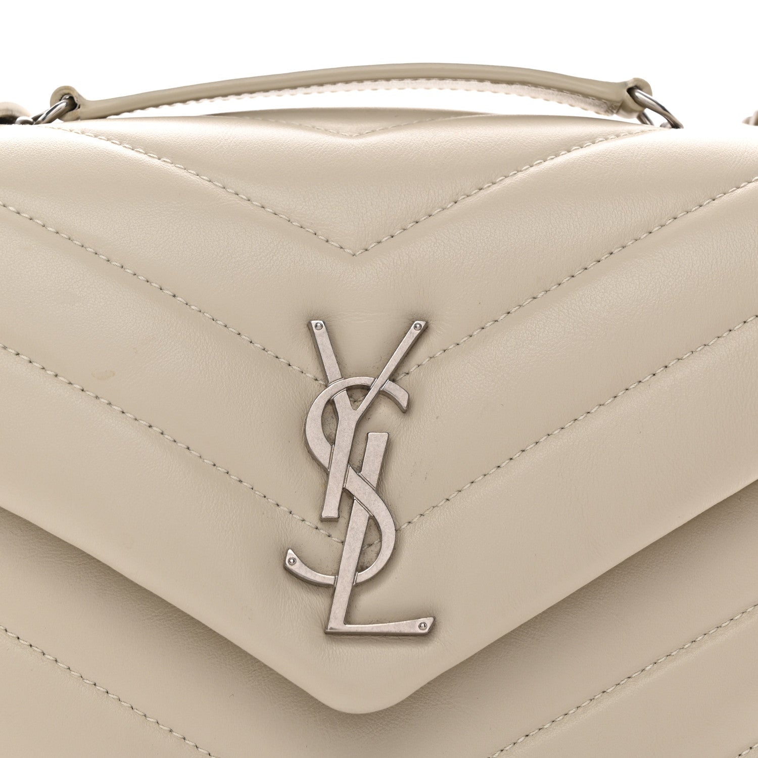 Saint Laurent Calfskin Y Quilted Monogram Small Loulou Chain Satchel Ivory 8 of 11