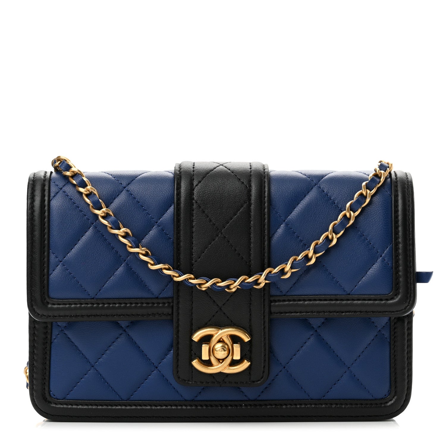 Chanel Lambskin Quilted Elegant CC Wallet On Chain WOC Blue Black 1 of 11