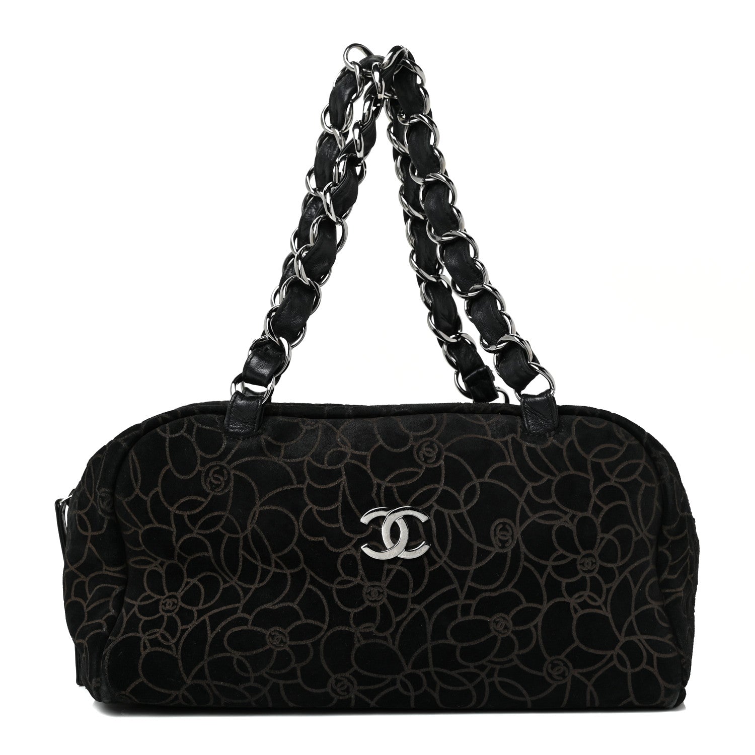 Chanel Velvet Camellia Embossed Shoulder Bag Black 1 of 17