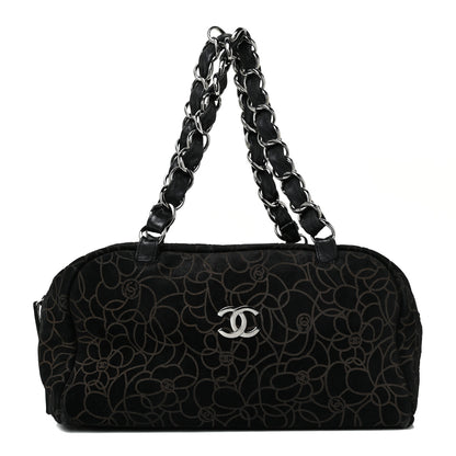 Chanel Velvet Camellia Embossed Shoulder Bag Black 1 of 17