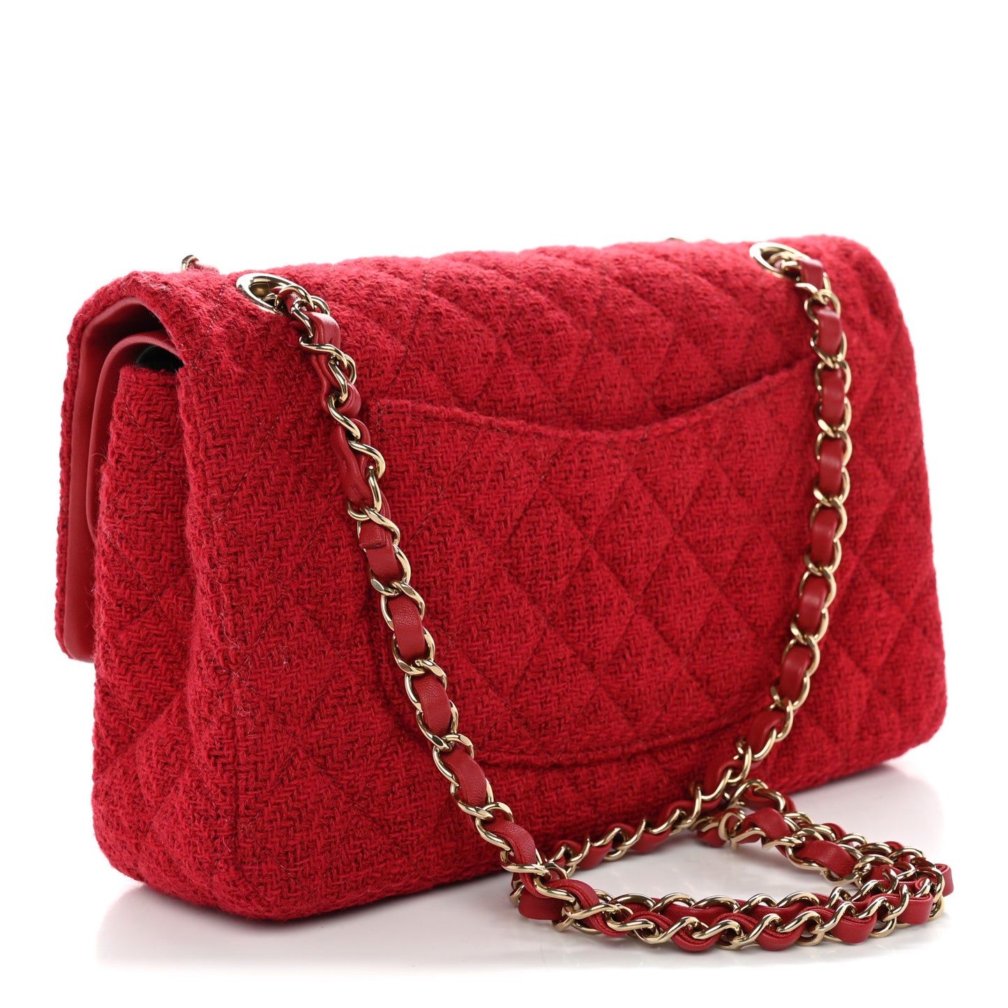 Tweed Quilted Medium Double Flap Red