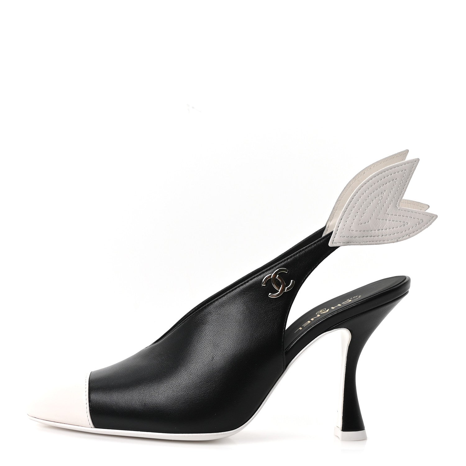 Chanel Lambskin Slingback Pumps 36.5 Black White 1 of 10