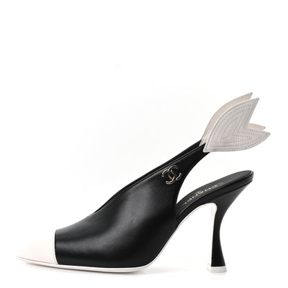 Chanel Lambskin Slingback Pumps 36.5 Black White 1 of 10