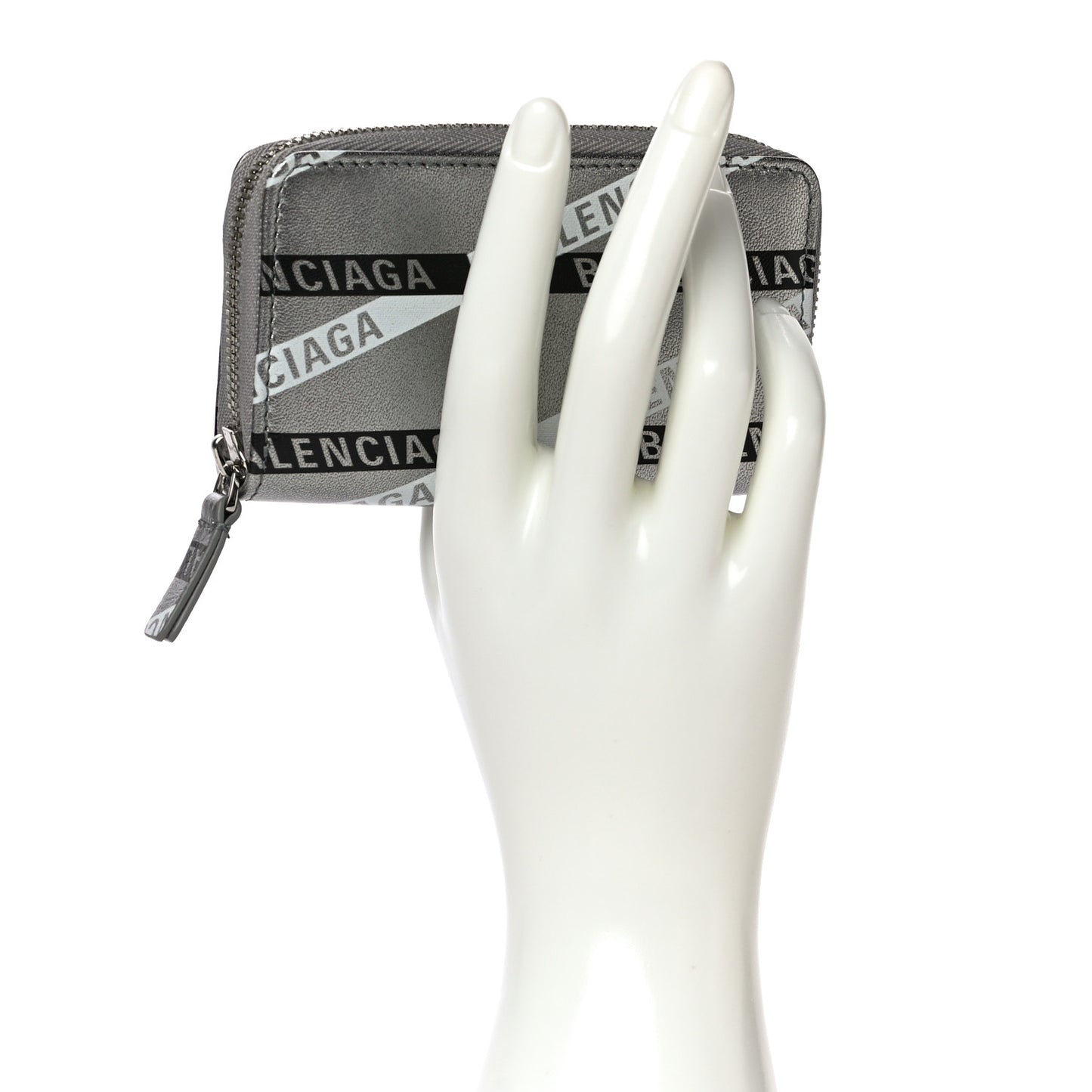 Metallic Calfskin Losange Monogram Everyday Zip Around Card Case Silver Black White