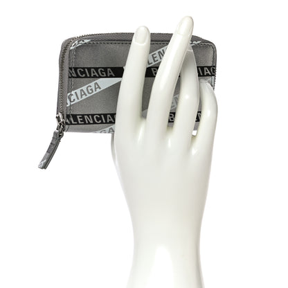 Balenciaga Metallic Calfskin Losange Monogram Everyday Zip Around Card Case Silver Black White 2 of 11