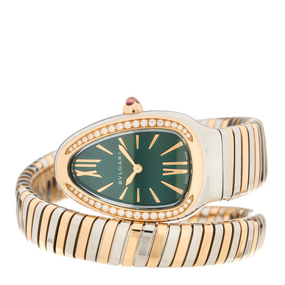 Bulgari Stainless Steel 18K Rose Gold Diamond Bezel 35mm Serpenti Tubogas Quartz Watch Green 2 of 5